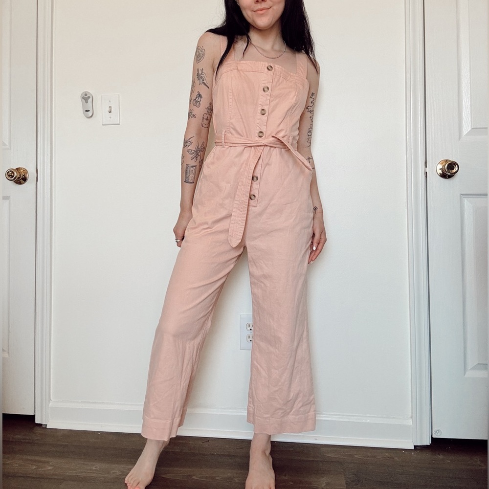 Gilli Blush Pink Button-Front Sleeveless Jumpsuit